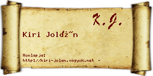 Kiri Jolán névjegykártya